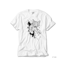 Kedi Cat Busting Beyaz Tişört Beyaz
