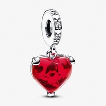 Nur Silver Minnie Mouse Öpücük Kırmızı Murano Cam Sallantılı Gümüş Charm - NUR-CM00390