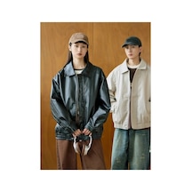 Meecy Oversize Unisex Bomber Vintage Deri Ceket Siyah Siyah