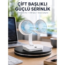 Mey İthalat Sessiz Çalışan Usb Şarjlı Çift Kafalı Masaüstü Fan - Ev Ve Ofis İçin