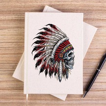 Kızılderili Skull Portre Çizgisiz Kanvas Defter Krem