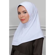 Hürrem Bone Beyaz Pratik Hazır Geçmeli Tesettür Eşarp Sandy Kumaş Sade 1600_4 Beyaz