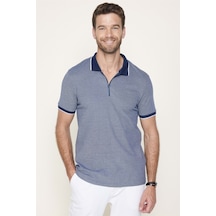 Tudors Erkek Slim Fit Dar Kesim Pamuklu Fermuarlı Lacivertvert Polo Yaka Tişört-27589-Lacivertvert Lacivert