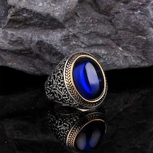 Lacivert Zirkon Taşlı Gümüş Erkek Yüzük Silver 925 Ayar