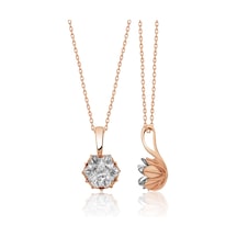 Papatya Silver Lotus Çiçeği Beyaz Taşlı Kadın Kolyesi Uvps100539