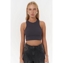 Mai Collection Mai Studios Co. 3149 - Fleur Fitilli Halter Yaka Antrasit Crop Antrasit