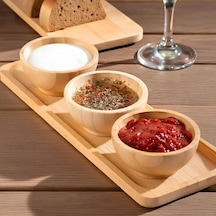 Doğal Bambu Standlı 3'lü Yuvarlak Sosluk Ve Çerezlik Seti 20x6,5 Cm - Kahvaltılık İkramlık Takımı Çok Renkli