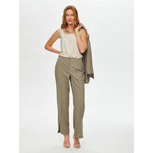 Faik Sönmez Önü Dikiş Detaylı Yırtmaçlı Wide Leg Fit Pantolon S25pnt009 Us25pnt00972 Taş