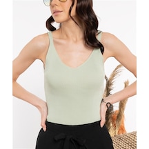 Aqe Fashion Kadın Yeşil İp Askılı Triko Bluz-Yeşil