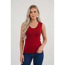 Hashtag Kadın Prenses Yaka Sıfır Kol Body Günlük Viskon Kumaş Bordo