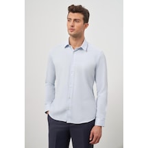 İmza Koyu Mavi Uzun Kol Kendinden Desenli Armürlü 032 Sert Yaka Classic Slim Fit Gömlek 1004245152 Koyu Mavi