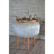 Dolce Yuvarlak Silindir Puf Beyaz Peluş Beyaz