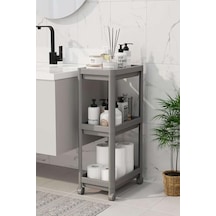 3 Katlı Tekerlekli Raf Ünitesi - Banyo & Mutfak Organizer - Çok Amaçlı Servis Sehpası - Dar Alanlar İçin Pratik Saklama Çözümü Gri Abanoz