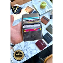 Rixe Antik Gri Unisex Hakiki Deri Kartlık Cüzdan Ultra Ince Kişiye Özel Isim Baskılı Gri