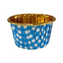 Muffin Kek Kapsülü Kare Desenli Mavi-altın 25li Diğer