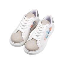 Kadın Vegan Deri Beyaz Sneakers - Travel Collage Tasarım Çok Renkli