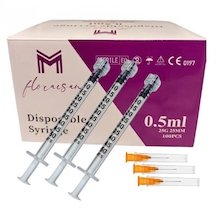 Enjektör 0,5 Ml Kilitli 25g 25mm İğne 100 Adet / Kutu