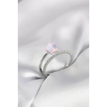 Gümüş Renk Zirkon Taşlı Pembe Halley Model Kadın Yüzük - Tj-byk4039 Renkli