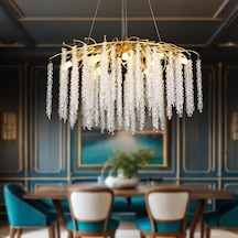Dina Serip Yemek Masa Üstü Gold Kaplamalı Modern Tasarım Salon Kristal Sarkıt Avize Gold