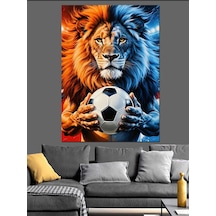 Ahşap Tablo Futbol Topu Tutan Aslan