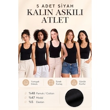 Loule Kadın 5'li Kalın Askılı Atlet Siyah Pamuklu