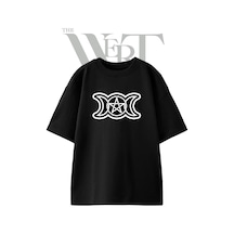 Thewert Triple Goddess Pentagram Tasarım Baskılı Ünisex Siyah Oversize T-shirt