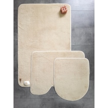 Ultrasoft Düz Vizon 3 Lü Banyo Halısı Paspası Kaymaz Deri Taban M vizon