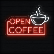 Open Coffee Yazılı Ve Şekilli Neon Tabela Kırmızı