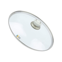 Tencere Sahan Tava Cam Kapağı Kapak 40 Cm Beyaz Tutma Tepesi