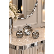 Modern 3 Lü Kristal Özel Kutulu Elma Model Süs Eşyası Obje Ev Aksesuar Gümüş