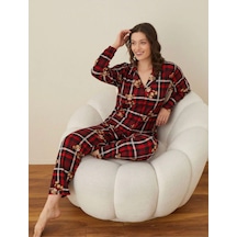 Boyraz Süet Düğmeli Uzun Kol Pijama Tk Kırmızı
