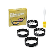 Lemestar Paslanmaz Çelik 4'lü Yumurta Halkası Seti - Yağ Fırçası Hediyeli, Yapışmaz Kaplamalı