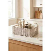 Ocean Home Textile Yıkanabilir Gri Pp Rattan Sepet 36 X 26 X 12 Cm