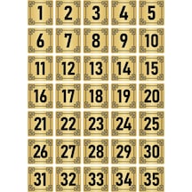 Metal Kapı Masa Dolap Numara Levhası 3,5x3,5cm Altın Renk 35 Adet (1…35)