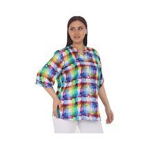 Lady Majestic %100 Viskon Büyük Beden Renkli Gömlek Mavi