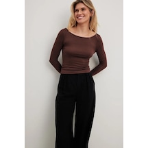 Madmext Kahverengi Kayık Yaka Basic Kadın Body Mg1997-kahverengi Kahverengi