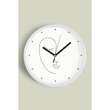 Minimalist Yüz Çizimi Desenli Modern Duvar Saati - 30cm - Önü Camlı Beyaz Kasa - Sessiz Mekanizma Beyaz