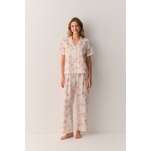 Suwen Ellen Pamuklu Gömlek Yaka Pijama Takımı Sh26517660b338 Ekru