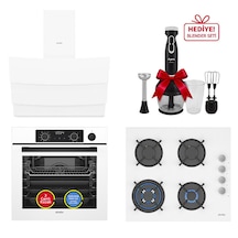 Simfer 0+10 Fonksiyon Steam Master 8245 Fırın + 3509 Ocak + 8707 Davlumbaz Beyaz 3'lü Ankastre Set