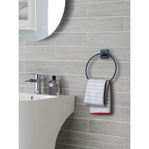 Yapışkanlı Kolay Monte Banyo Yuvarlak Siyah Havluluk Siyah Diğer