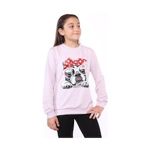 Toontoy Kız Çocuk Relax Fit Bisiklet Yaka Baskılı Sweatshirt - 2 İplik Lila