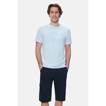 Ucla Culver Gök Mavi Bisiklet Yaka Baskılı Standard Fit Erkek Tshirt Gök Mavi