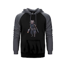 Galaksinin Koruyucuları Roket Rakun Gri Renk Reglan Kol Kapşonlu Sweatshirt Gri