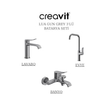 Creavit Lua Metalik Lavabo Banyo Eviye Bataryası 3'lü Set LU1500GR-LU2500GR-LU8500GR Gri