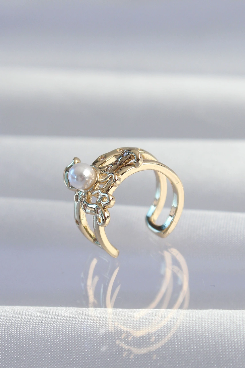Pirinç Gold Renk İncili Ahtapot Earcuff Küpe Çok Renkli 99627707