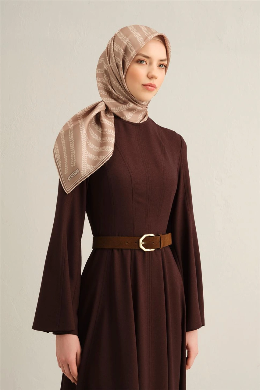 Armine Klasik Desenli Saf İpek Twill Eşarp 9351d 40 Vizon