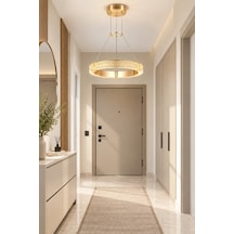 Modern Premium Gold Led Sarkıt Avize Salon Oturma Odası Yemek Odası Avizesi 25w 3 Renk Beyaz