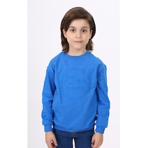 Toontoy Kids Toontoy Erkek Çocuk Relax Fit Bisiklet Yaka Hafif Düşük Omuz Baskılı Sweatshirt - 2 İplik Saks