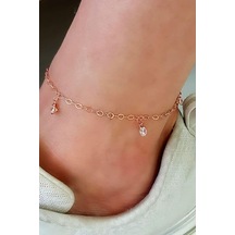 Zirkon Taşlı Gümüş Üzerine Rose Altın Kaplamalı Halhal Gümüş