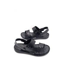 Hakiki Deri Tam Ortopedik Masajlı Siyah Erkek Sandalet Siyah Hakiki Deri Tam Ortopedik Masajlı Siyah Erkek Sandalet Siyah